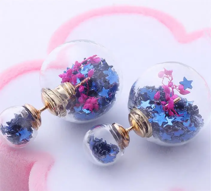 

Freeshipping New Double Glass Dome Glass Globe Pendant Earrings Double Pearl Stud DIY Glass vials Pendants ( Finished Product)