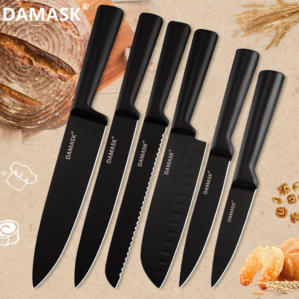 DAMASK черный кухонный нож из нержавеющей стали покрытие антипригарным острым