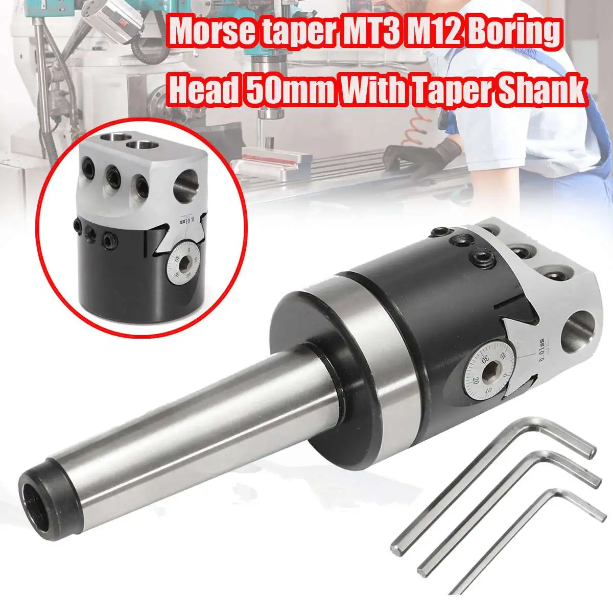 Universal High Quality 50mm MT3-M12 Usage Boring Head With Morse Taper Shank For Lathe Milling Lathe Tools
Universal High Quality 50mm MT3-M12 Usage Boring Head With Morse Taper Shank For Lathe Milling Lathe Tools