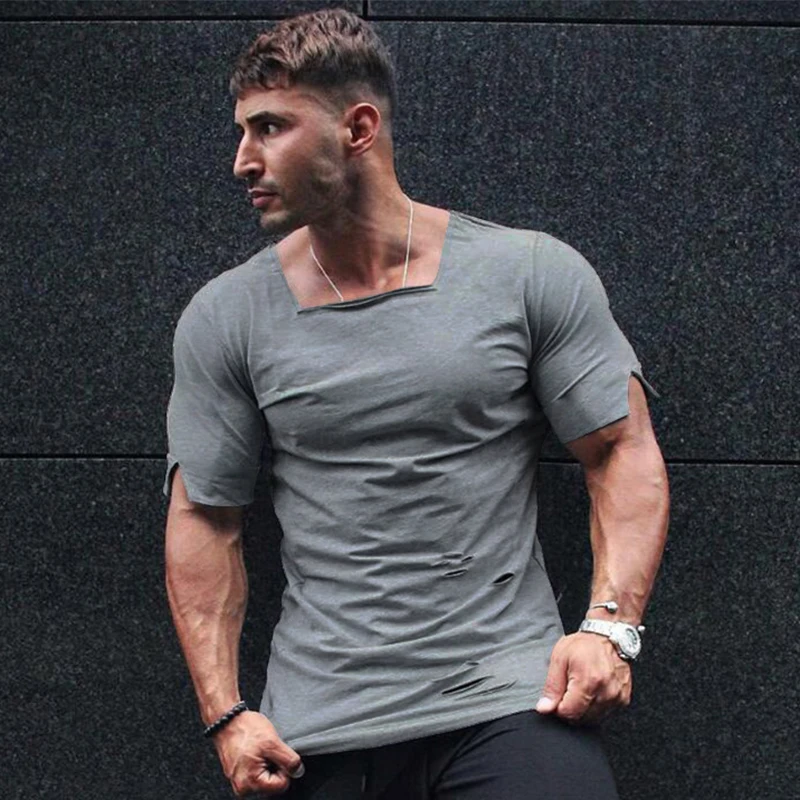 Brand Clothing 2021 Summer T Shirt Men Fashion Ripped Hole Fitness T-shirt Summer Short Sleeve Solid Slim Fit Workout Tshirt
Brand Clothing 2021 Summer T Shirt Men Fashion Ripped Hole Fitness T-shirt Summer Short Sleeve Solid Slim Fit Workout Tshirt