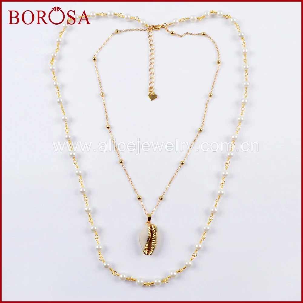 BOROSA 5PCS Gold Color Cowrie Shell With Pearl Beads Chains Necklace Jewelry, Beaded Chains Trim Shell Pendant Necklace G1635
BOROSA 5PCS Gold Color Cowrie Shell With Pearl Beads Chains Necklace Jewelry, Beaded Chains Trim Shell Pendant Necklace G1635