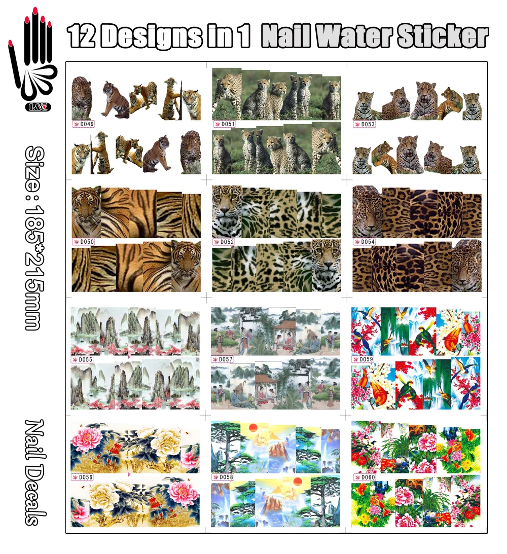 12 Sheets/Lot Art Nail Sticker D049-060 Tiger and Chinese Flower Nail Art Water Transfer Decal For Nail Tip(12 DESIGNS IN 1)
12 Sheets/Lot Art Nail Sticker D049-060 Tiger and Chinese Flower Nail Art Water Transfer Decal For Nail Tip(12 DESIGNS IN 1)