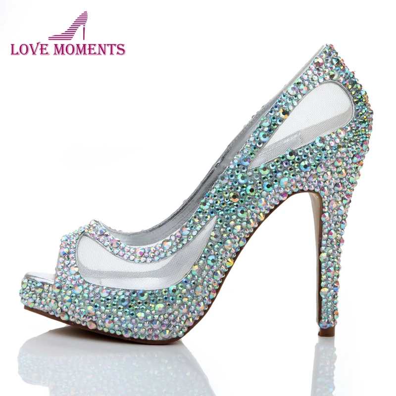 Spring Summer New Arrival Women High Heels Rhinestone Glitter AB Color Crystal Bridal Shoes Peep Toe Mesh Lace Wedding Shoes
Spring Summer New Arrival Women High Heels Rhinestone Glitter AB Color Crystal Bridal Shoes Peep Toe Mesh Lace Wedding Shoes