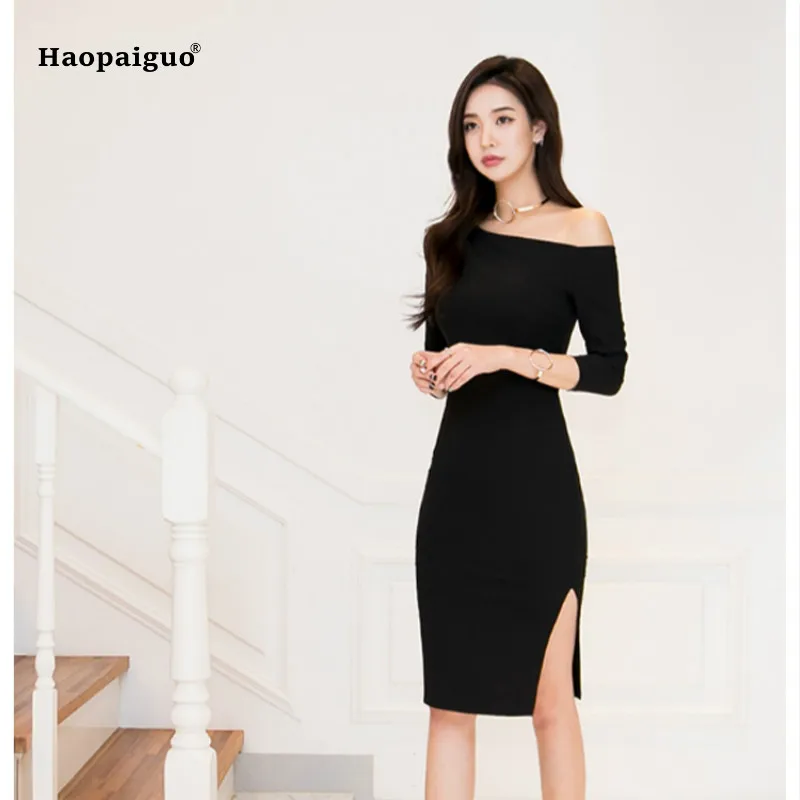 Autumn Solid Pencil Dress Women Black Three Quarter Sleeve Knee-length Korean Casual Club Dress Elegant Party Dresses Vestidos
Autumn Solid Pencil Dress Women Black Three Quarter Sleeve Knee-length Korean Casual Club Dress Elegant Party Dresses Vestidos