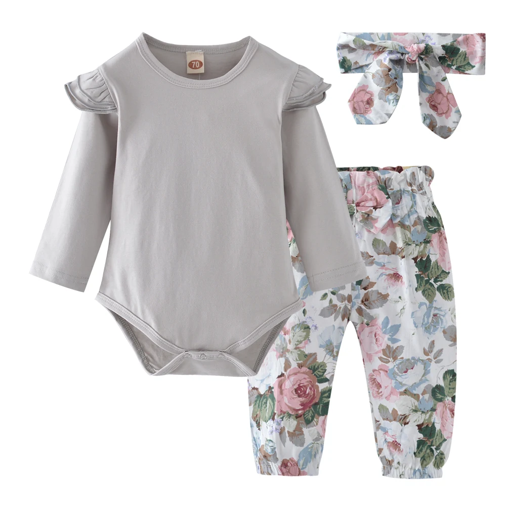 Комплект одежды из 3 предметов для маленьких девочек серые боди с длинными