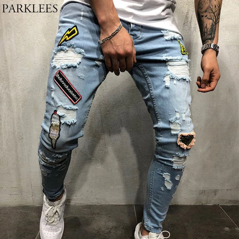 Stylish Embroidery Ripped Jeans Men Skinny Fit Mens Blue Distressed Jean Hip Hop Biker Motorcycle Soft Denim Pants Homme Hombre
Stylish Embroidery Ripped Jeans Men Skinny Fit Mens Blue Distressed Jean Hip Hop Biker Motorcycle Soft Denim Pants Homme Hombre