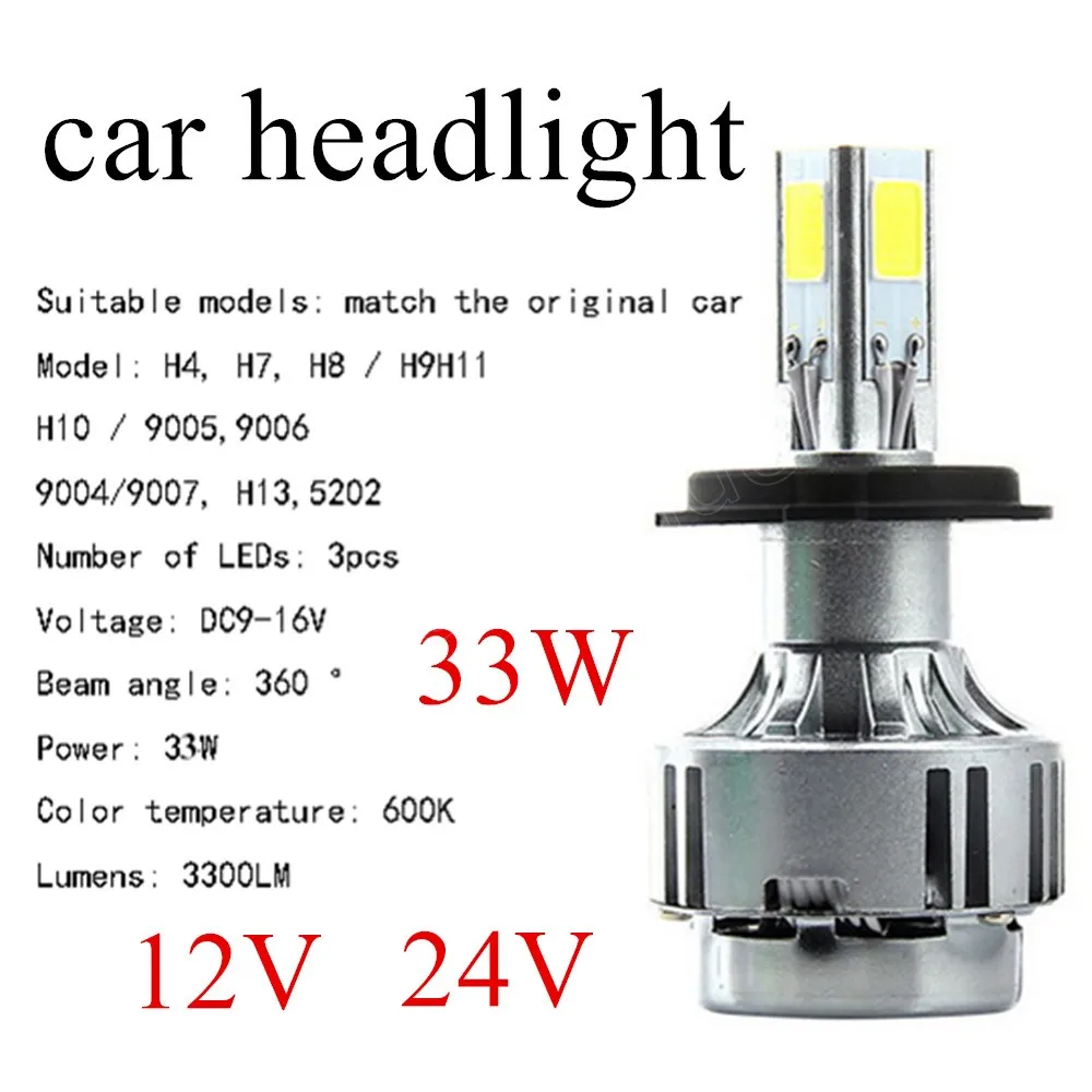 

one pair Car Headlights LED 5202 9004 9007 9006 H4 H7 H8 H9 H11 H10 9005 H13 Bulb Bulb 33W 3000lm Headlamp 6000K high quality