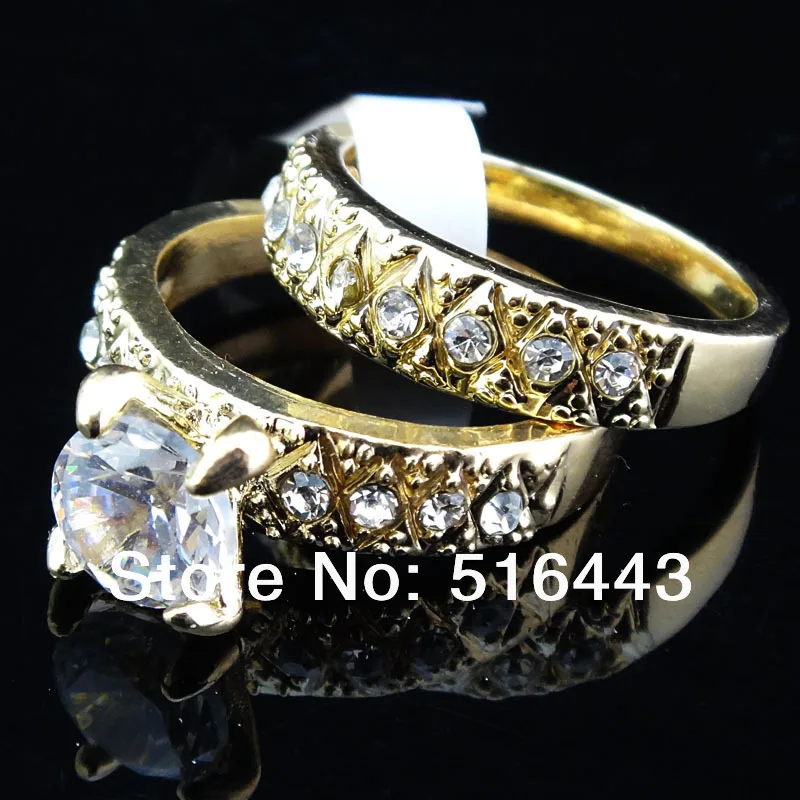 Big Promotions 20pcs Upscale Jewelry Cubic Zirconia 18K Gold P 2 in 1 Engagement Wedding Womens Mens Rings A-907 | Украшения и