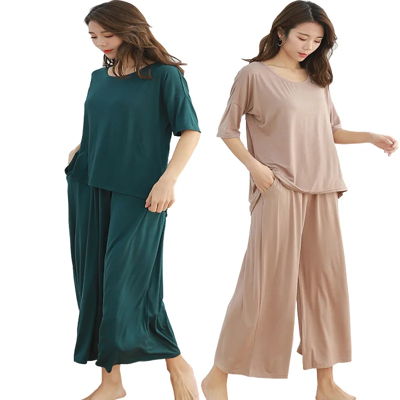 2/pcs 9-minute wide-legged trousers 5-minute T-shirt Women Pajamas Sets 2019 Spring Long Sleeve Casual Sleepwear Suit Home Wear
2/pcs 9-minute wide-legged trousers 5-minute T-shirt Women Pajamas Sets 2019 Spring Long Sleeve Casual Sleepwear Suit Home Wear