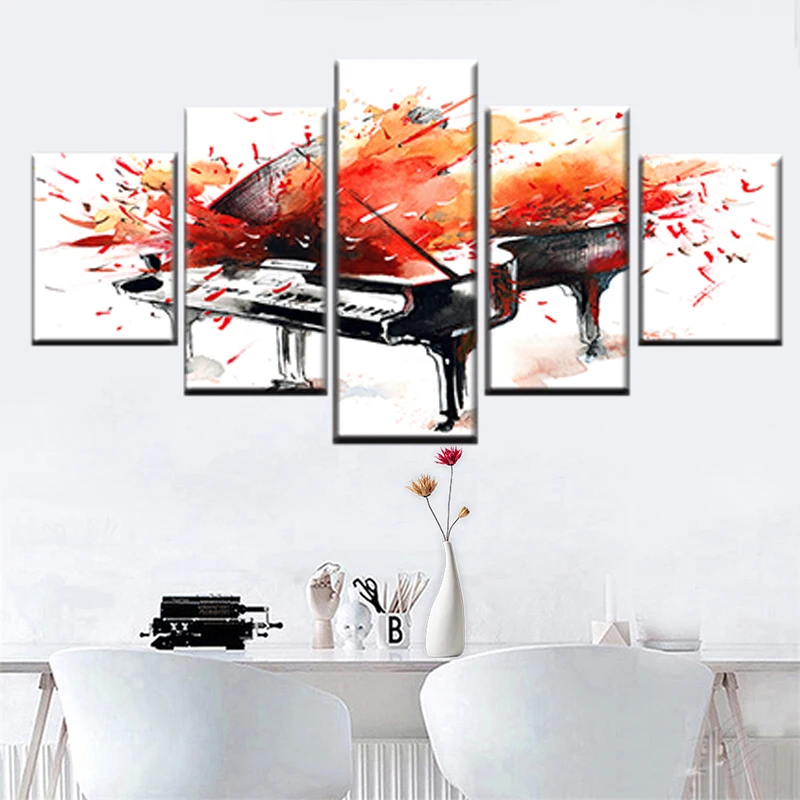 Modern nordic poster 5 pieces graffiti music piano canvas HD print abstract wall art picture living room decoration |