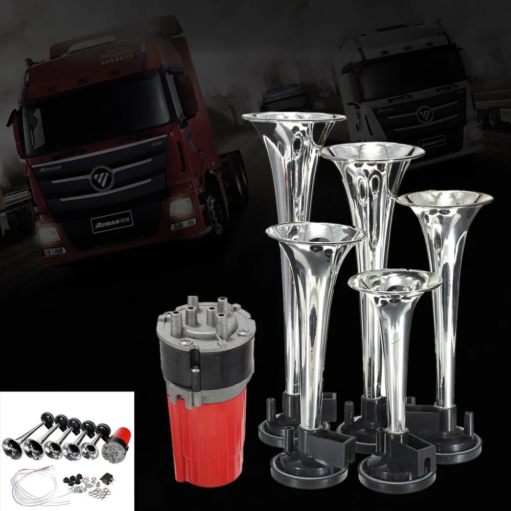 5 Pcs 12V 125dB Silver Trumpet Air Horns Musical Duke Hazzard with Air Compressor Air Horn for Car Truck Boats Automobiles
5 Pcs 12V 125dB Silver Trumpet Air Horns Musical Duke Hazzard with Air Compressor Air Horn for Car Truck Boats Automobiles
