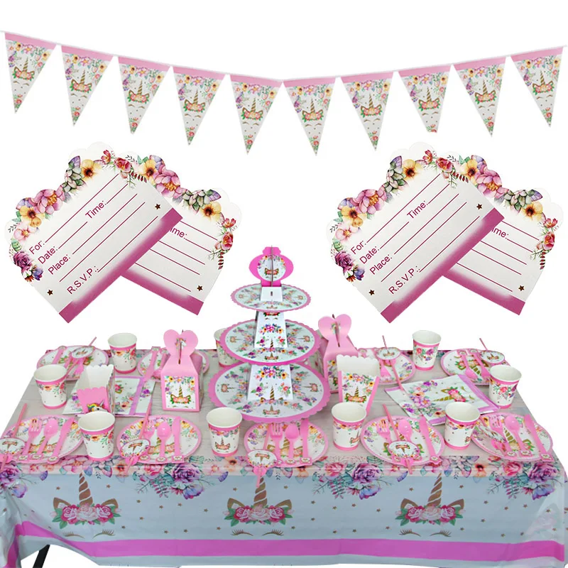 Birthday Party Decoration Girls Invitation Card Banner Disposable Tableware Kit Pink Unicorn Theme Party Supplies
Birthday Party Decoration Girls Invitation Card Banner Disposable Tableware Kit Pink Unicorn Theme Party Supplies