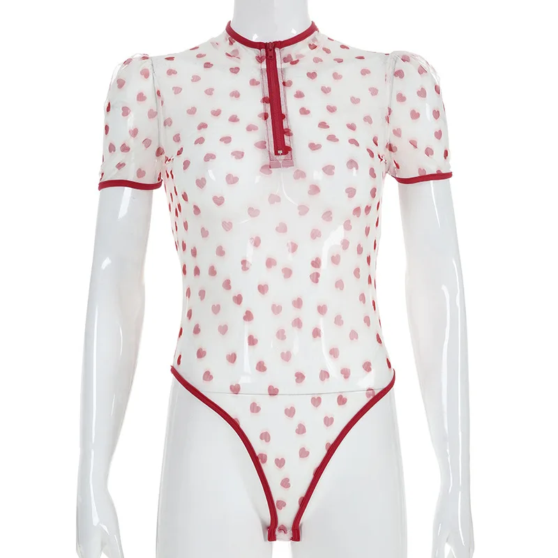 Sexy Bodysuit Women Red Love Shape Pattern Perspective Mesh Zipper Summer Casual Turtleneck Long Sleeve Bodysuits
Sexy Bodysuit Women Red Love Shape Pattern Perspective Mesh Zipper Summer Casual Turtleneck Long Sleeve Bodysuits