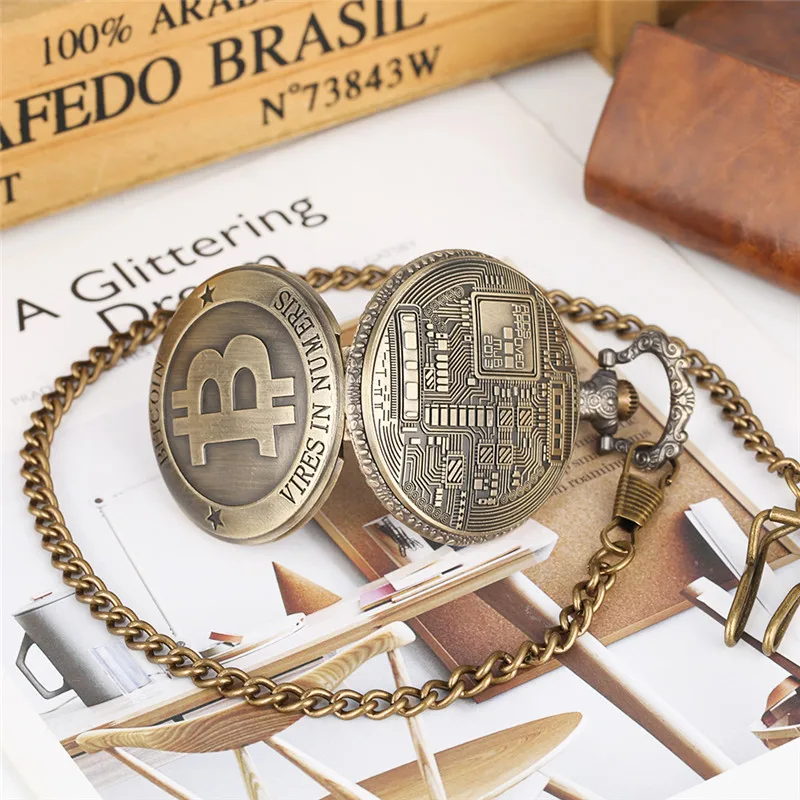 Vintage Pocket Watch Thick Chain Quartz Analog Bitcoin Pattern Pendant Watches Clear Arabic Numerals zakhorloge
Vintage Pocket Watch Thick Chain Quartz Analog Bitcoin Pattern Pendant Watches Clear Arabic Numerals zakhorloge