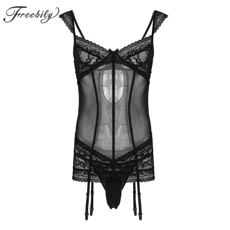 Sexy Mens Sissy Mesh Crossdress Lingerie Set Adjustable Spaghetti Straps Floral Lace Garters Mini Dress with Underwear Nightwear
Sexy Mens Sissy Mesh Crossdress Lingerie Set Adjustable Spaghetti Straps Floral Lace Garters Mini Dress with Underwear Nightwear