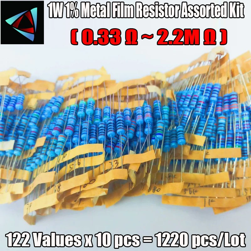 1220Pcs 1W 1% 122Values 0.33 ~ 2.2M Ohm Metal Film Resistor Assorted Kit