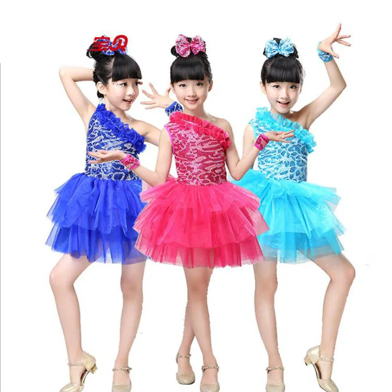 Детское платье для балета с синими блестками девочек джазовых танцев вечеринок