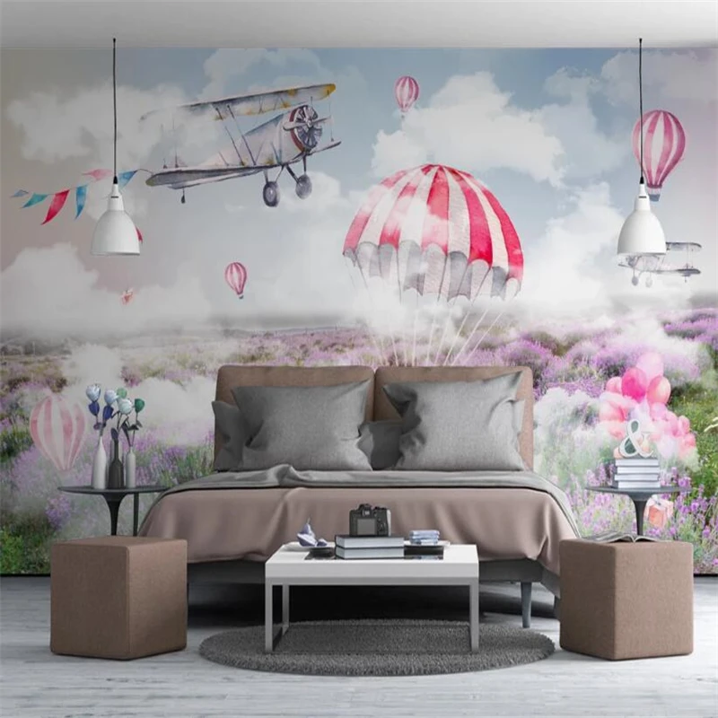 

wellyu papel parede Custom wallpaper Fresh minimalist sky airplane parachute lavender mural background wall papier peint