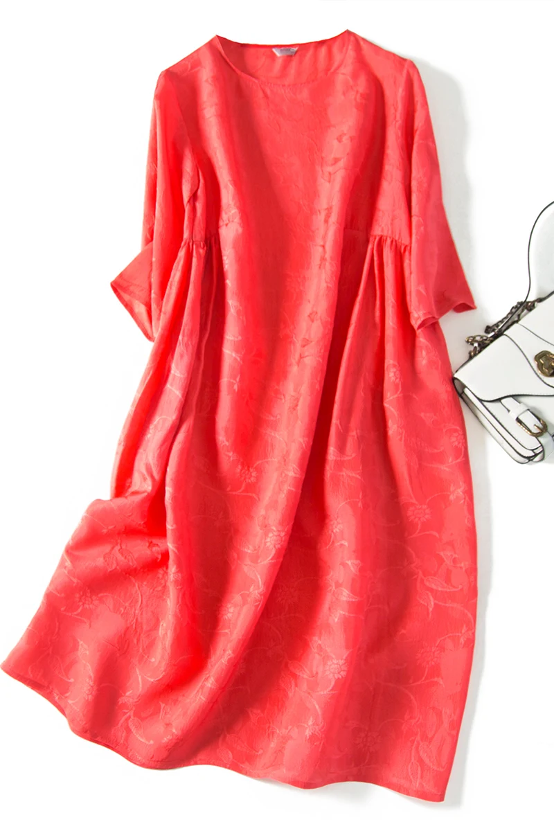 Shuchan Jacquard Natural Silk Dress Red High Quality Knee-length Solid Summer Dresses Women Loose New Arrivals 2019 A0498
Shuchan Jacquard Natural Silk Dress Red High Quality Knee-length Solid Summer Dresses Women Loose New Arrivals 2019 A0498