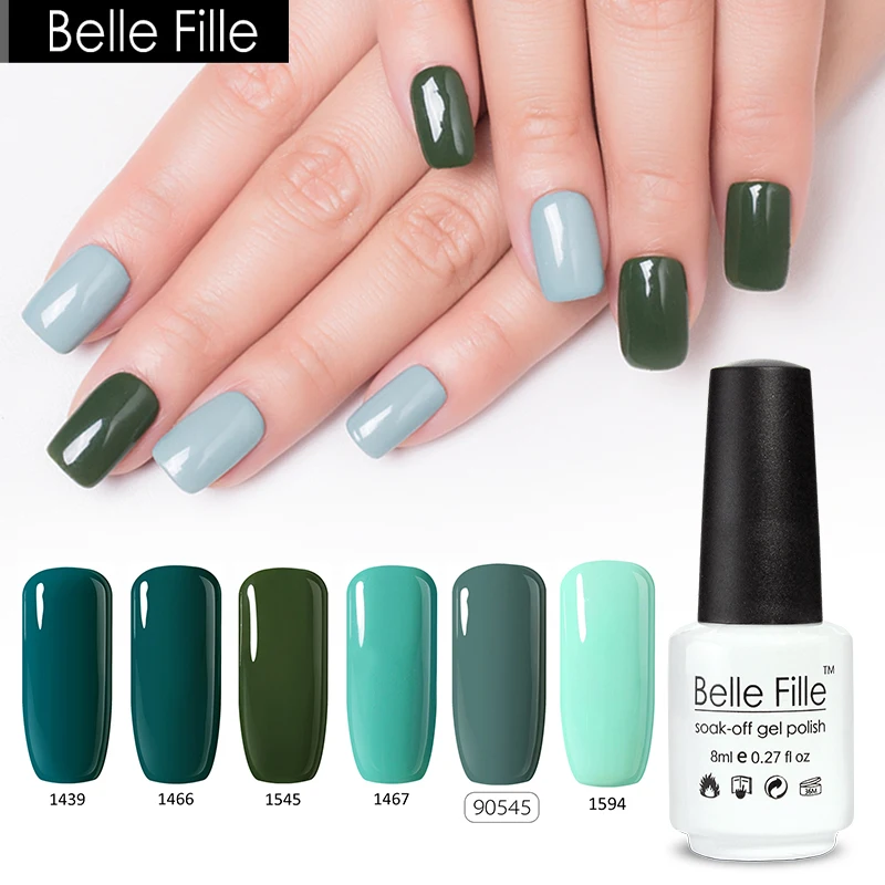 BELLE FILLE Зеленый Гель лак 8 мл UV светодио дный Soak Off для ногтей армейский зеленый
