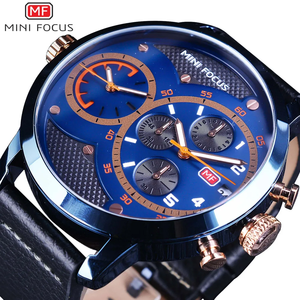 MINIFOCUS Big Dial Design Leather Luxury Top Brand Design Double Dial Display Blue Fashion Bezel Mens Sport Quartz Wristwatch
MINIFOCUS Big Dial Design Leather Luxury Top Brand Design Double Dial Display Blue Fashion Bezel Mens Sport Quartz Wristwatch