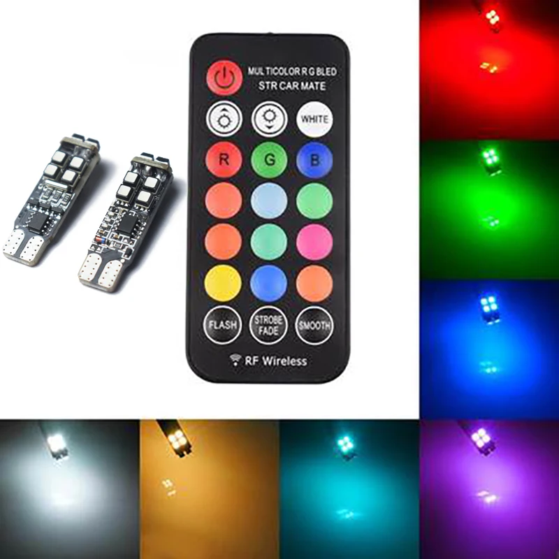 T10 светодиодный W5W сигнальный светильник s Canbus RGB лампа для чтения клиновидная