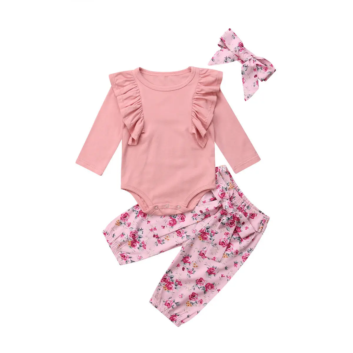 Newest Arrival Baby Girls Long Sleeve Solid Romper Top+Floral Pants Outfits with Headband Newborn Kids Causla Sweet Clothes Set
Newest Arrival Baby Girls Long Sleeve Solid Romper Top+Floral Pants Outfits with Headband Newborn Kids Causla Sweet Clothes Set