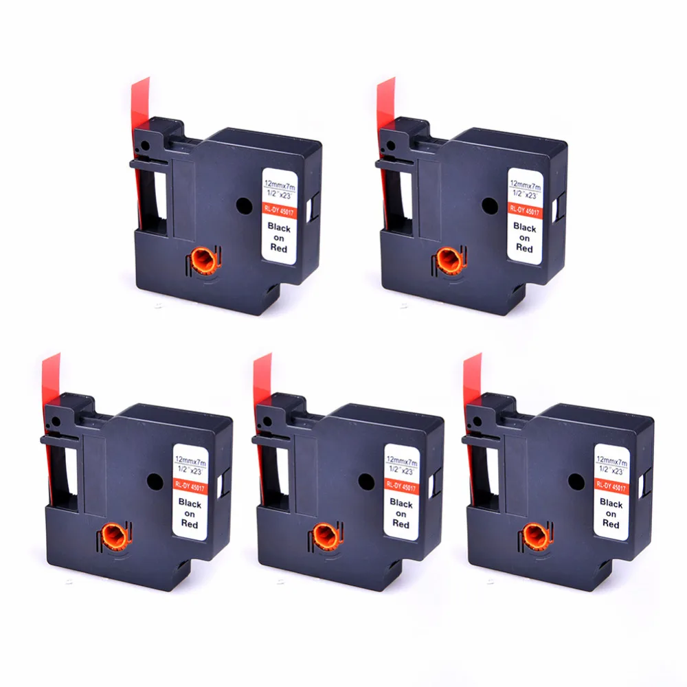 5PK Compatible D1 45017 S0720570 Standard Label Tape for DYMO Label Maker, Black on Red 12mm (1/2 inch) Width x 7m (23ft) Length
5PK Compatible D1 45017 S0720570 Standard Label Tape for DYMO Label Maker, Black on Red 12mm (1/2 inch) Width x 7m (23ft) Length