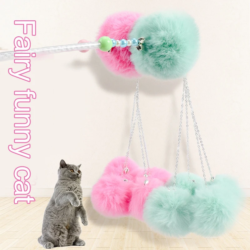 1pc Cat Teaser Stick Funny Kitten Entertainment Stick with Tassel Balls Pet Supplies DC120