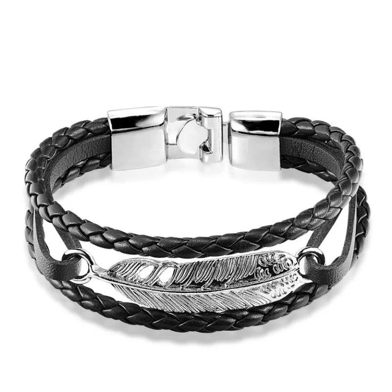2019 New Fashion Punk Cowhide Leather Men Bracelet Bangles for Women feather Jewelry Charm Bracelet Best Gift Pulseira Masculina
2019 New Fashion Punk Cowhide Leather Men Bracelet Bangles for Women feather Jewelry Charm Bracelet Best Gift Pulseira Masculina