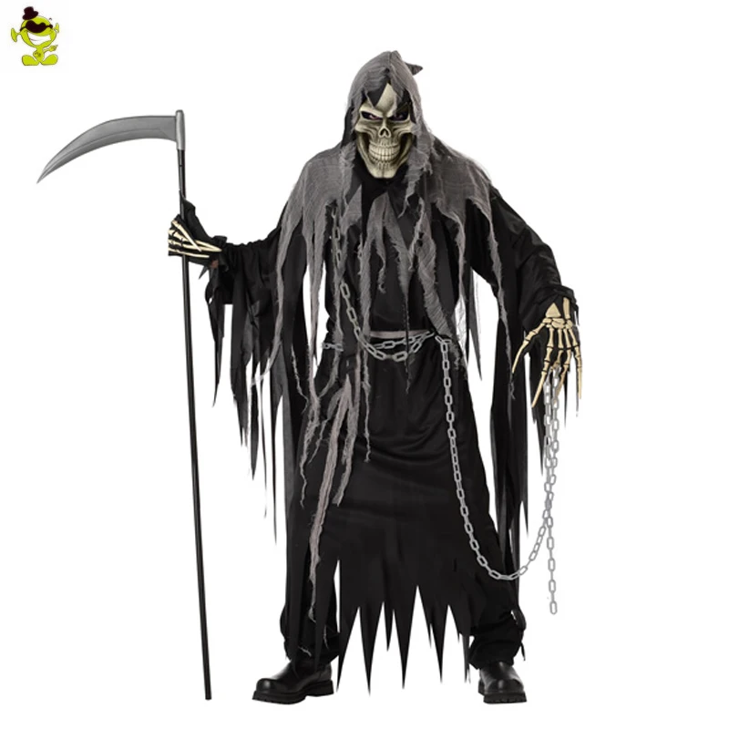 

Men's Halloween Grim Reaper Costume Cosplay Adult Men's Skeleton Ghost Robe Role Play Party Fancy Dress Up Purim Party