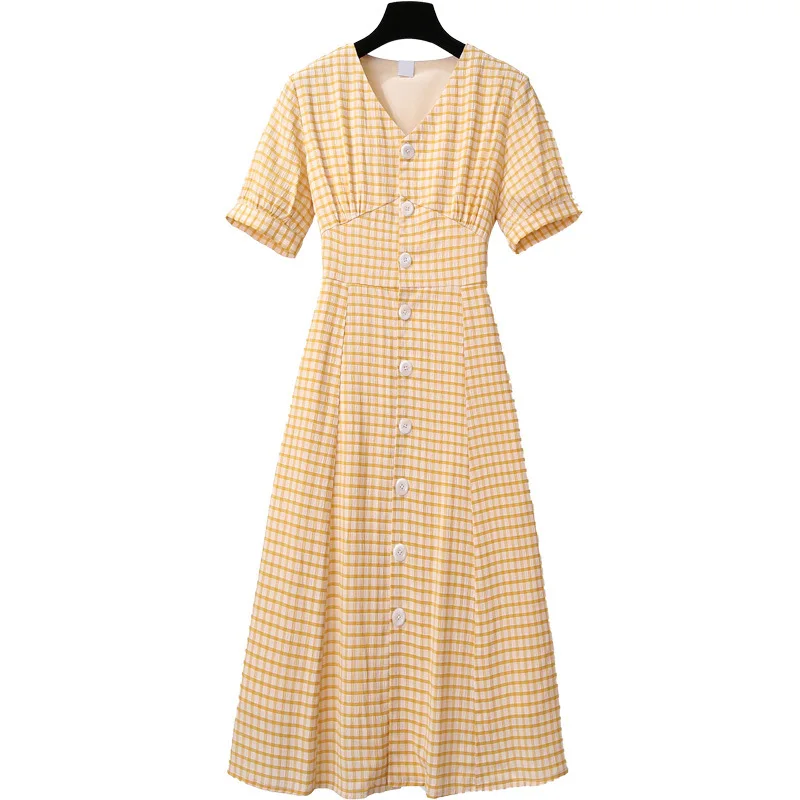 ICHOIX V-neck A-line long dress plaid sweet holiday casual Women dress short sleeve beach cotton linen Dress summer vestidos
ICHOIX V-neck A-line long dress plaid sweet holiday casual Women dress short sleeve beach cotton linen Dress summer vestidos