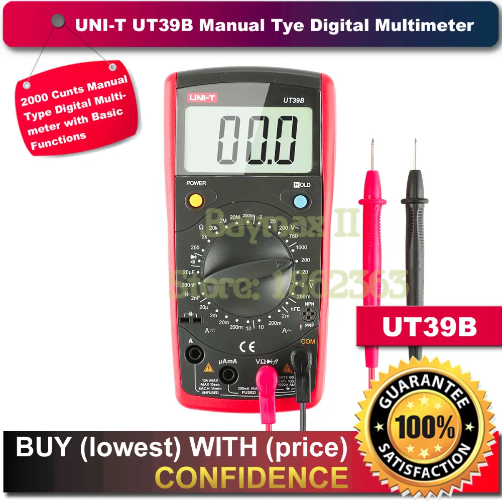 Цифровой мультиметр UNI-T UT39B, 2000 отсчетов, для измерения напряжения переменного/постоянного тока с сопротивлением, емкостью, диодом, ТРАНЗИСТ...
Цифровой мультиметр UNI-T UT39B, 2000 отсчетов, для измерения напряжения переменного/постоянного тока с сопротивлением, емкостью, диодом, ТРАНЗИСТ...