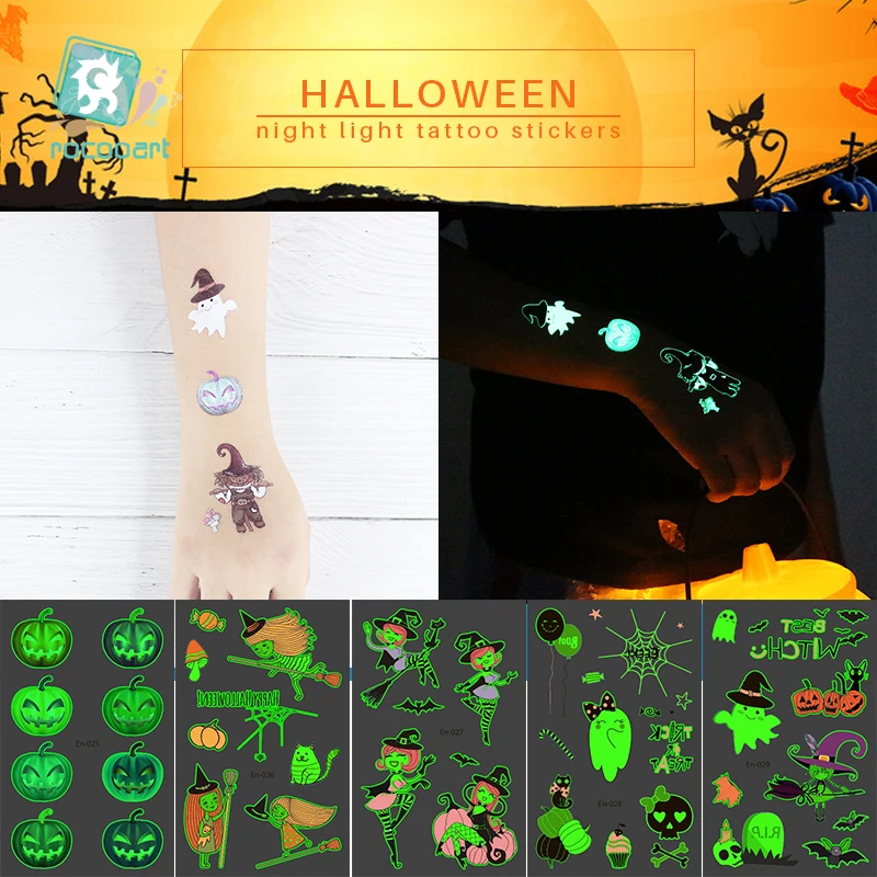 Rocooart Halloween Tattoo For Children Glowing Dark Taty Waterproof Fake Tatoo Luminous Tattoo Stickers Body Art Cartoon Tatto
Rocooart Halloween Tattoo For Children Glowing Dark Taty Waterproof Fake Tatoo Luminous Tattoo Stickers Body Art Cartoon Tatto