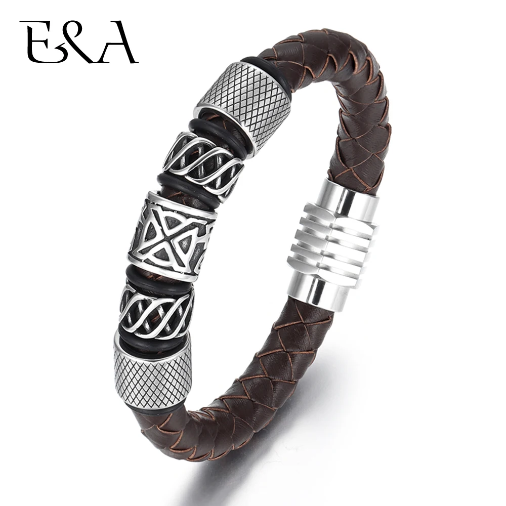 Trendy Men Brown / Black Woven Leather Bracelet with 316L Stainless Steel Viking Beads Man Magnet Clasp Braided Bangle Jewelry
Trendy Men Brown / Black Woven Leather Bracelet with 316L Stainless Steel Viking Beads Man Magnet Clasp Braided Bangle Jewelry