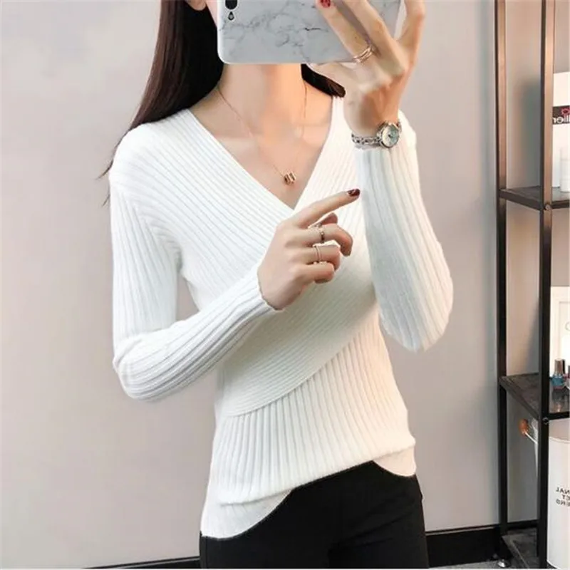 2019 new fashion slim Elasticity Knitted tops women spring autumn long sleeve bottom shirt V-neck sexy pullover female sweater
2019 new fashion slim Elasticity Knitted tops women spring autumn long sleeve bottom shirt V-neck sexy pullover female sweater