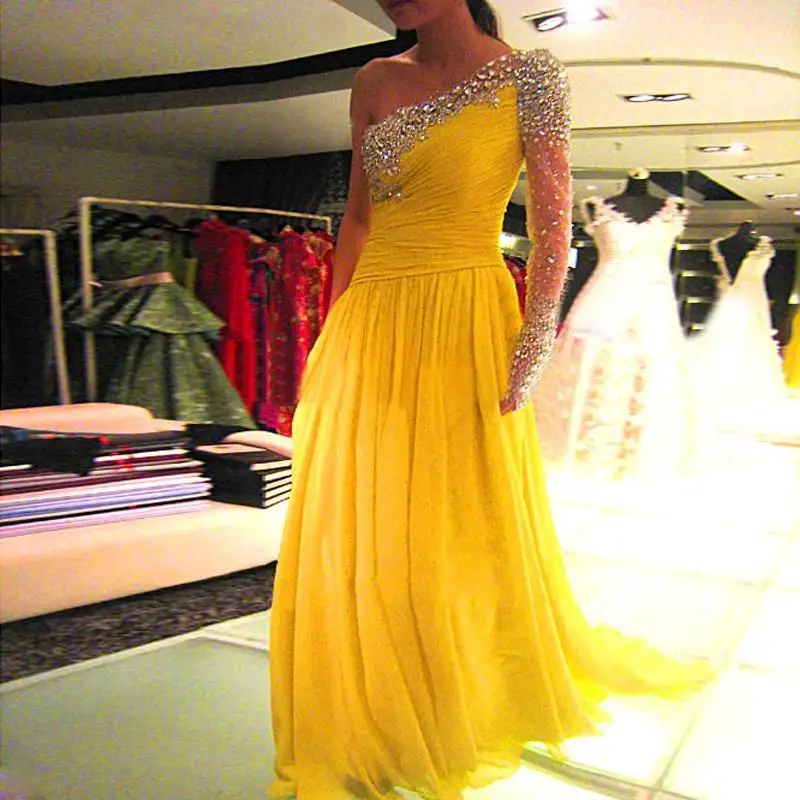 Long Sleeves Prom Dresses 2020 Real Photo Vestido de festa A Line One Shoulder Prom Party Dress Crystal Beads Formal Prom Gowns
Long Sleeves Prom Dresses 2020 Real Photo Vestido de festa A Line One Shoulder Prom Party Dress Crystal Beads Formal Prom Gowns