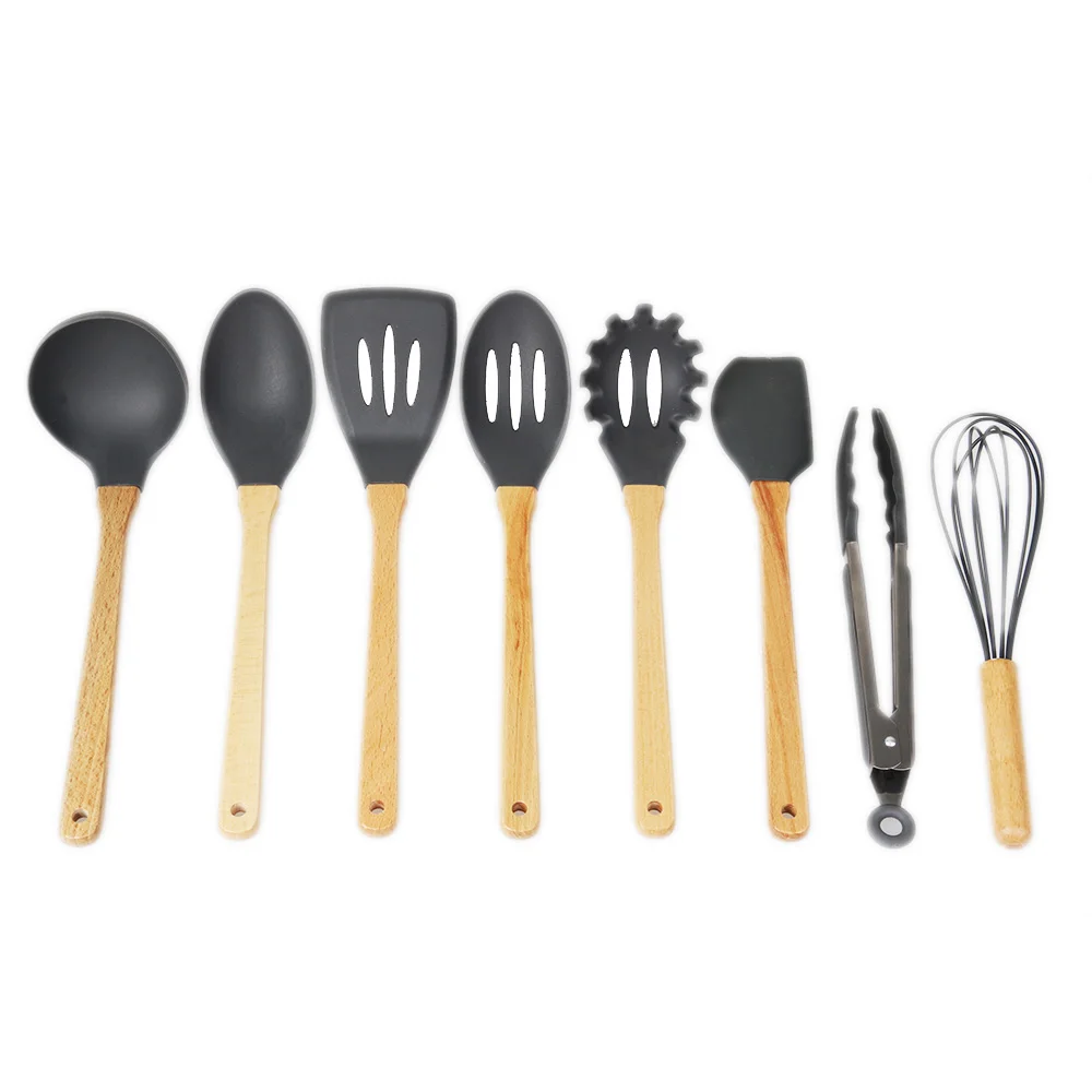 8 Piece Silicone KITCHEN UTENSIL SET Cooking Tool with Wooden Handle Cooking Spoon Set
8 Piece Silicone KITCHEN UTENSIL SET Cooking Tool with Wooden Handle Cooking Spoon Set