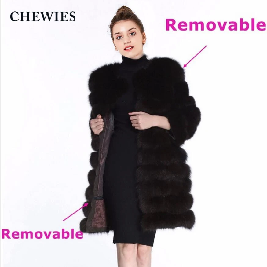CHEWIES/пальто из натурального Лисьего меха зимняя женская куртка карманы Новинка