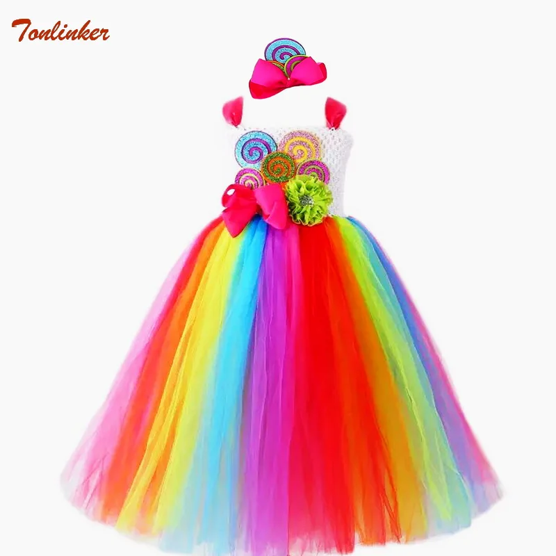

Girls Candy Rainbow Tutu Dress Sweet Lollipop Tulle Dresses Flower Birthday Party Outfit for Kids cosplay Pageant Theme Toddler