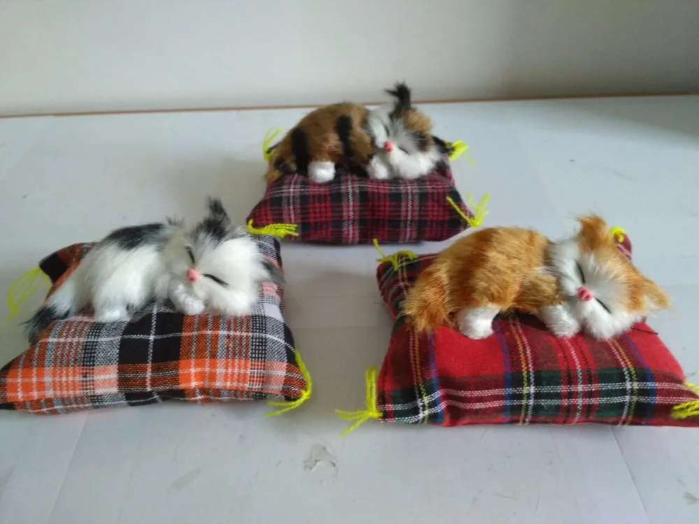 

10x9x5cm simulation cat model plastic&furs cat with mat handicraft prop home decoration gift p0167