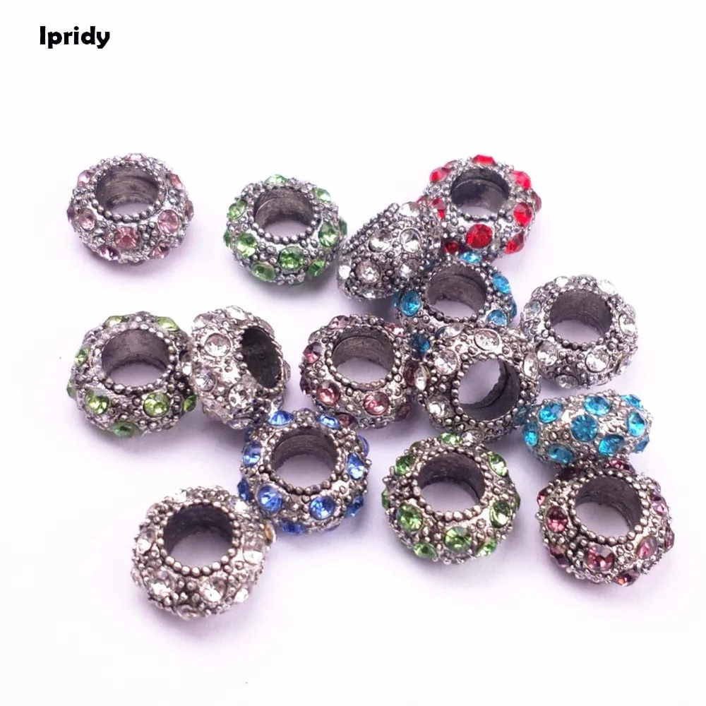 20Pcs/lot 11x6mm, Hole: 5mm Mixed Color Large Hole Beads Alloy Rondelle Rhinestone, European Beads Antique Silver
20Pcs/lot 11x6mm, Hole: 5mm Mixed Color Large Hole Beads Alloy Rondelle Rhinestone, European Beads Antique Silver