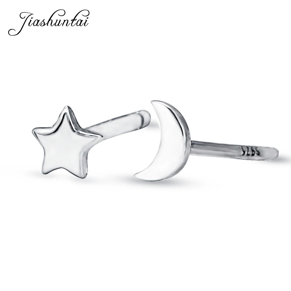 

JIASHUNTAI 100% 925 Sterling Silver Stars Moon Stud Earrings For Women Silver Small Cute Earrings Fashion Jewelry Brincos