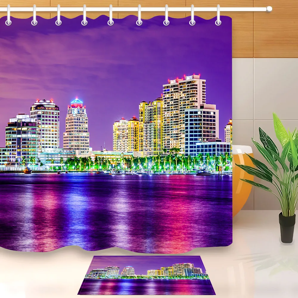 LB West Palm Beach Skyline on Water Shower Curtain with Mat Set City Night Scene Bathroom Waterproof Fabric For Bathtub Decor
LB West Palm Beach Skyline on Water Shower Curtain with Mat Set City Night Scene Bathroom Waterproof Fabric For Bathtub Decor