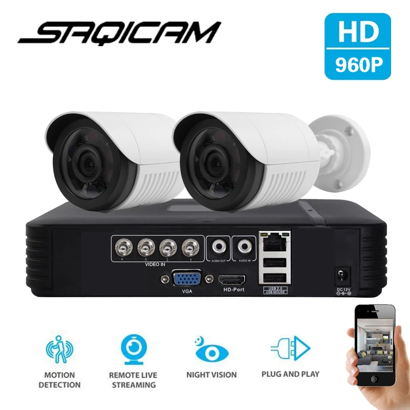 SAQICAM ТОП-HD 720 P 4CH Системы ВИДЕОНАБЛЮДЕНИЯ DVR 2 ШТ. 1200TVL ИК открытый Видео AHD Камеры