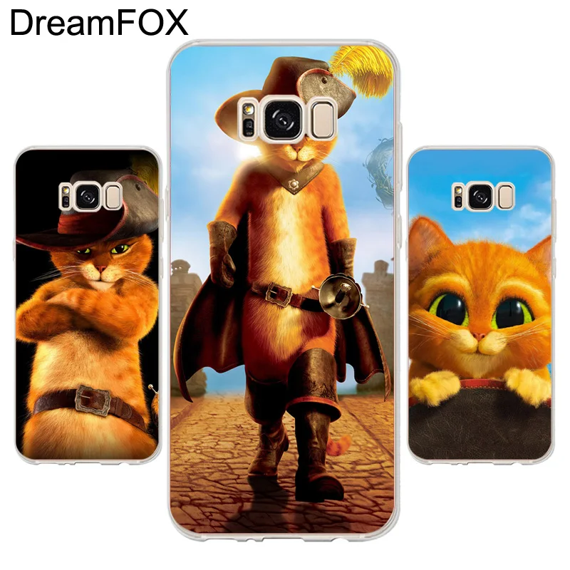 DREAMFOX K161 Puss In Boots Soft TPU Silicone Case Cover For Samsung Galaxy Note S 6 7 8 9 Edge Plus Grand Prime |