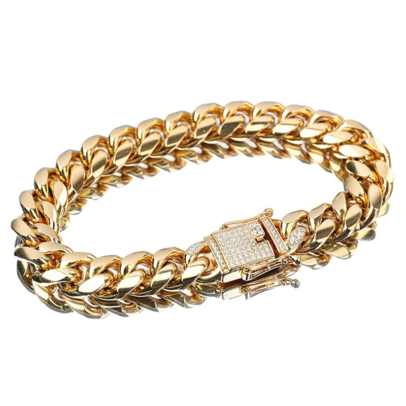 14mm Hip Hop AAA Cubic Zirconia Paved Bling Iced Out Gold Stainless Steel Cuban Miami Link Chain Bracelets Men Rapper Jewelry
14mm Hip Hop AAA Cubic Zirconia Paved Bling Iced Out Gold Stainless Steel Cuban Miami Link Chain Bracelets Men Rapper Jewelry