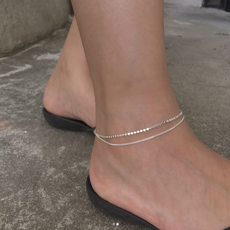 925 sterling silver flat bead double layer anklets fashion romantic shaped chain adjustable anklets for women summer jewelry
925 sterling silver flat bead double layer anklets fashion romantic shaped chain adjustable anklets for women summer jewelry