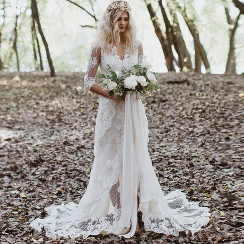 White Wedding Dress Tulle Lace Appliques V-Neck Front Zipper Three Quarter Romantic Bridal Gowns Vestido De Novia
White Wedding Dress Tulle Lace Appliques V-Neck Front Zipper Three Quarter Romantic Bridal Gowns Vestido De Novia