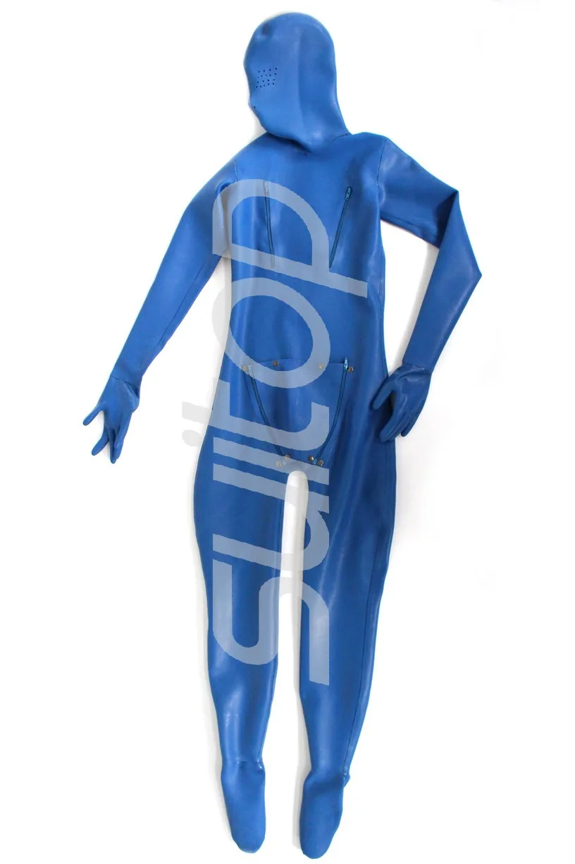Мужские латексные комбинезоны zentai боди для мужчин голубой цвет плотный латекс